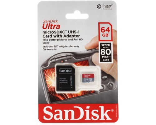 Карта памяти SanDisk microSDHC 64Gb UHS-I Ultra Class10